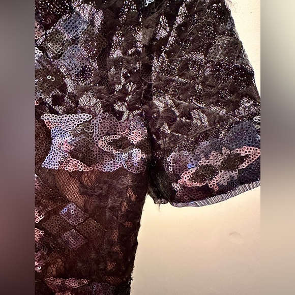 BCBGMAXAZRIA Samara Gunmetal Combo Lace and Sequined Evening Dress, Size 0 - Picture 9 of 13